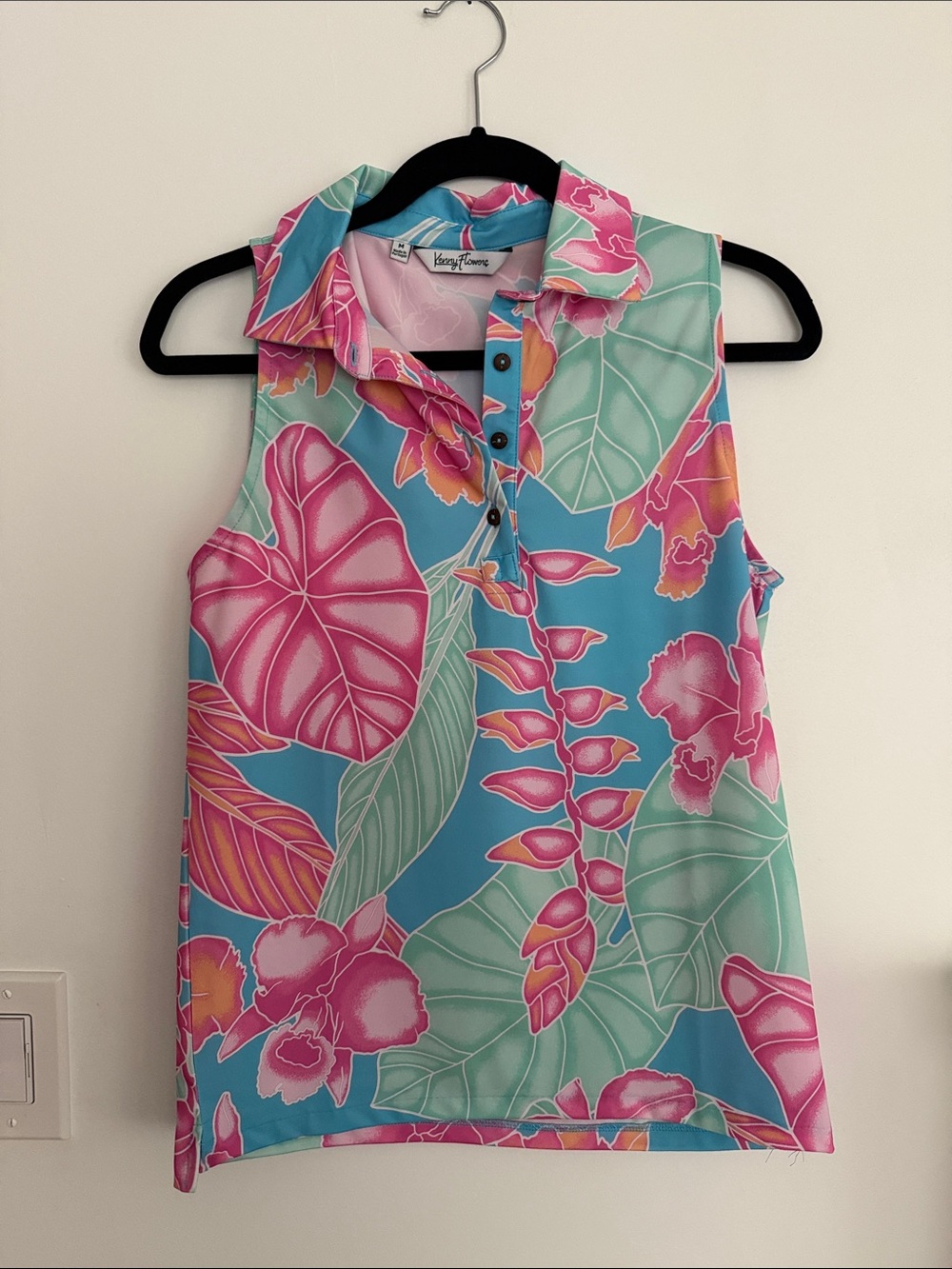 Kenny Flowers Tropical Floral Sleeveless Polo - Pink & Aqua